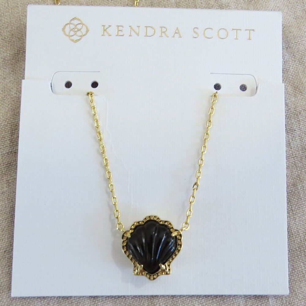 NEW Kendra Scott Brynne Shell Pendant Necklace/ Gold Black Obsidian